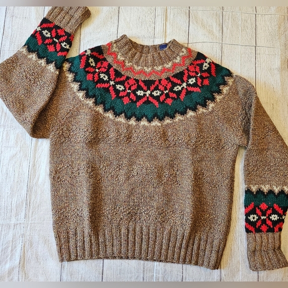 GAP Sweater Men's Size Small Hand Knit Fair Isle 100% Wool Celtic Vintage Unisex - Picture 1 of 8